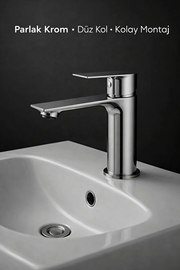 SUVİA Lavabo Bataryası Krom | Sıcak-Soğuk, Modern Tasarım, Düz Kollu
